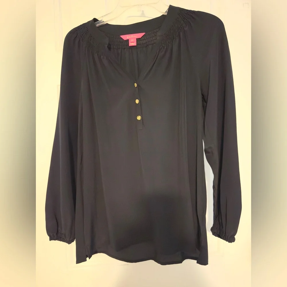 Lilly Pulitzer Black Silk Elsa Blouse XS Like New - Picture 11 of 16